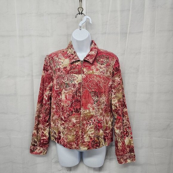 Christopher & Banks Pink Boho Corduroy Jacket Floral Embroidered Lightweight M - Picture 15 of 15